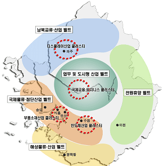 수도권에 5개의 특성화된 산업벨트 형성을 유도