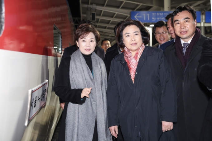 김현미 장관, 남북철도 공동조사단 출정식 참석 - 포토이미지