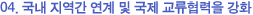 04. 국내 지역간 연계 및 국제 교류협력을 강화