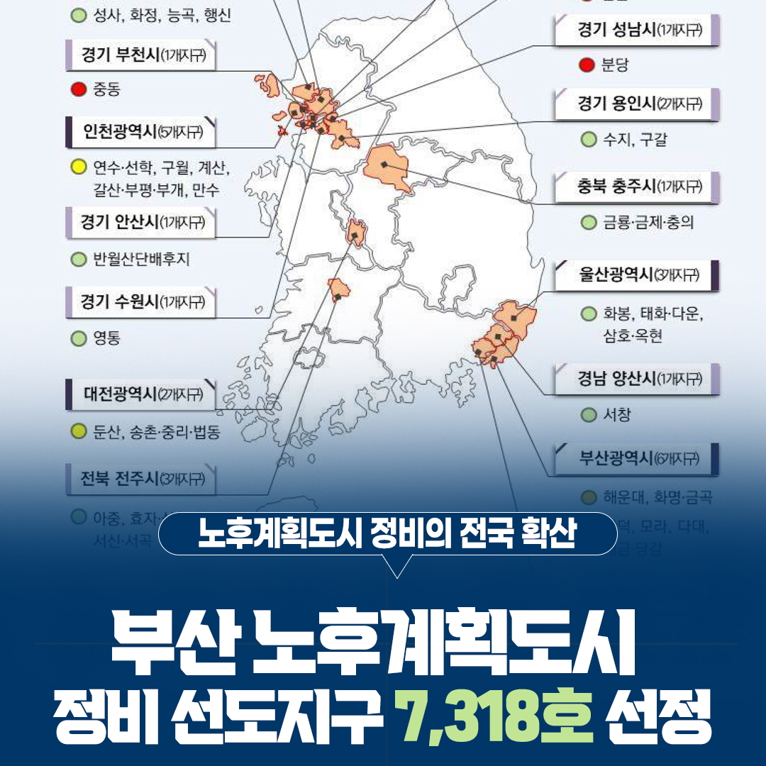 노후계획도시 정비의 전국 확산
부산 노후계획도시정비 선도지구 7,318호 선정